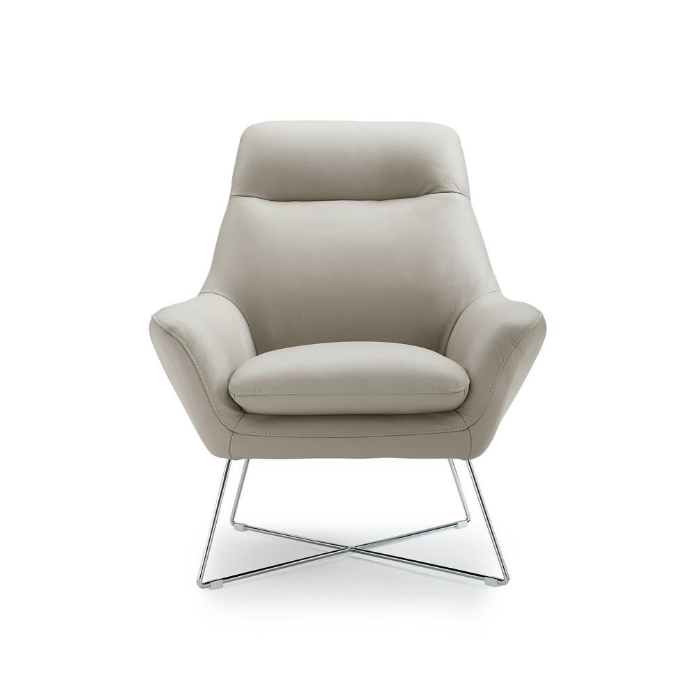 Daiana Chair light gray top grain italian leather  stainless steel legs.