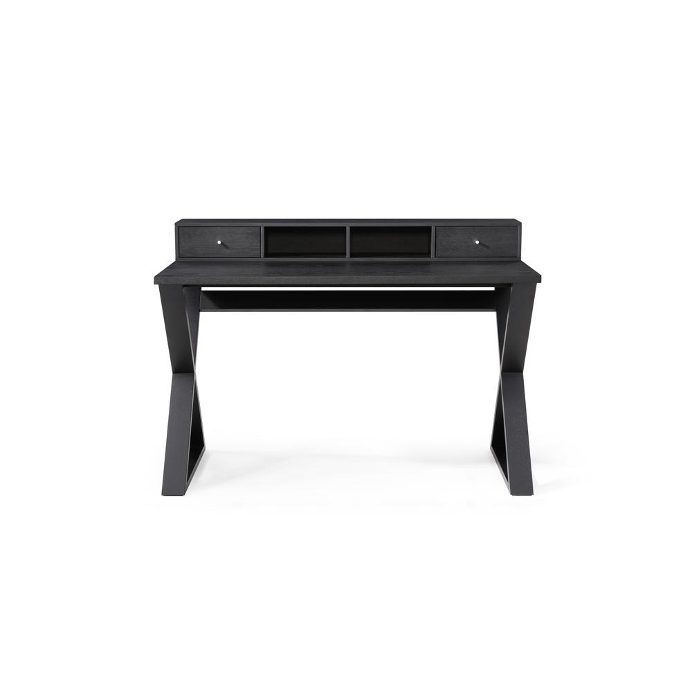 Michael Desk, Dark Wengee, 2 drawers and 2 open shelves with black metal legs