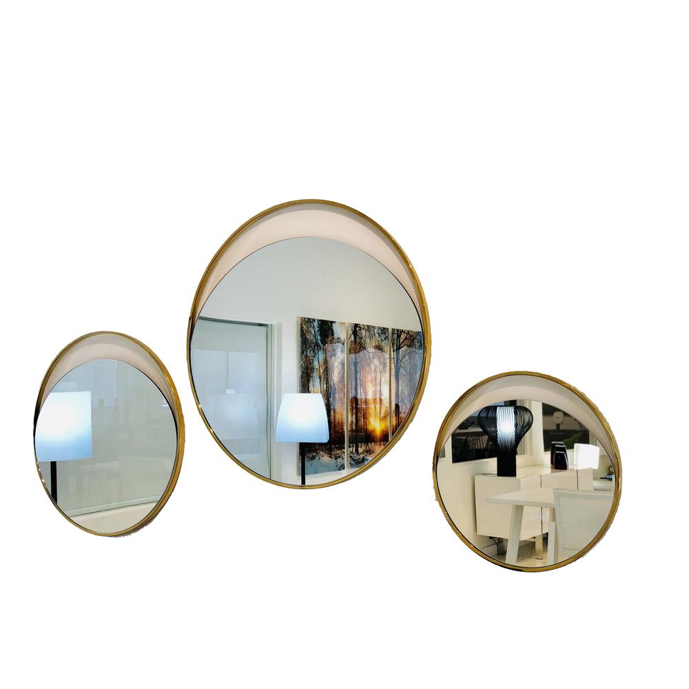 Ariel Small Round  Mirror in Matte Black.Polished Gold Stainless Steel Frame