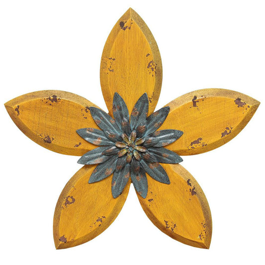 Stratton Home Decor Antique Flower Wall Decor Yellow/Teal