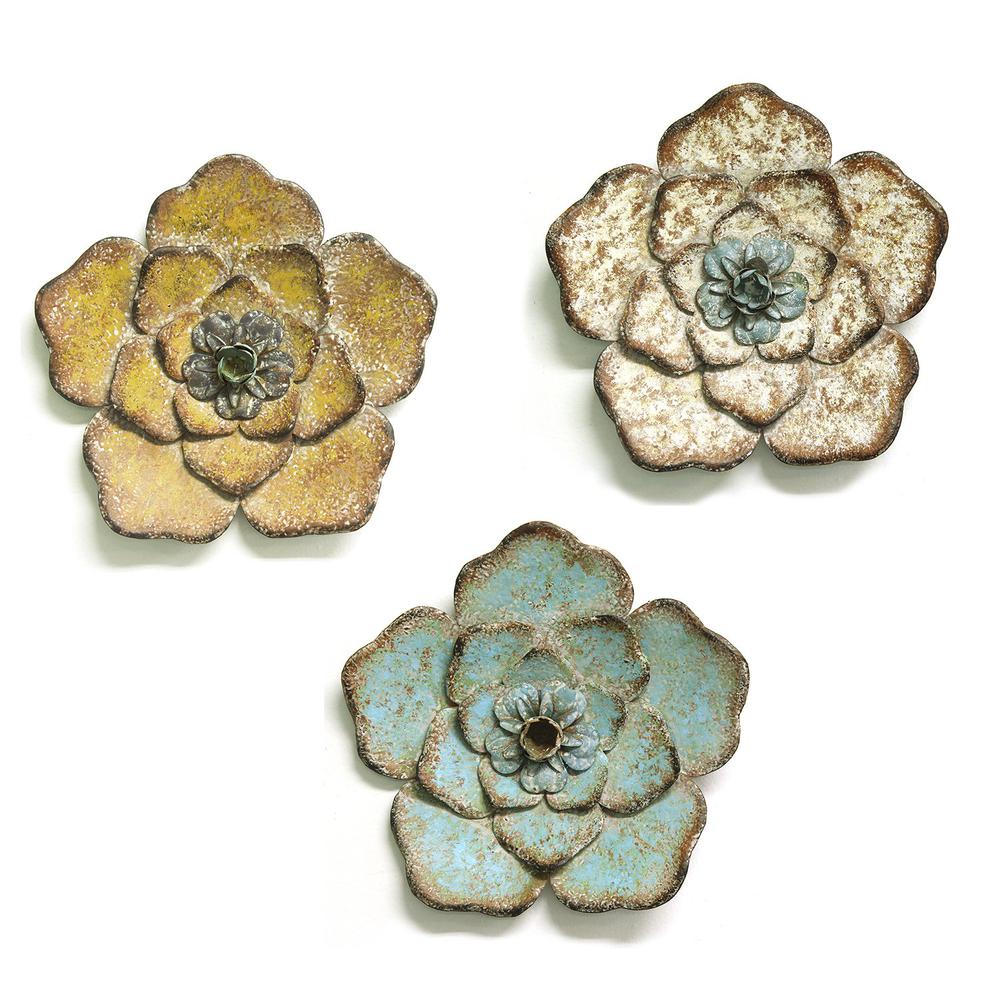 Stratton Home Decor Set of 3 Rustic Flower Wall Decor