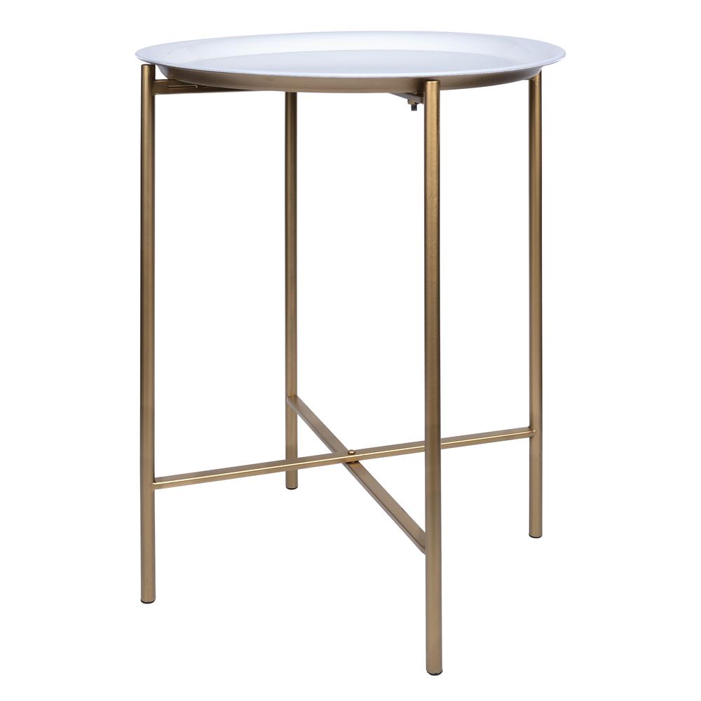 Stratton Home Decor Modern White and Gold Tray Top Cross Legs End Table