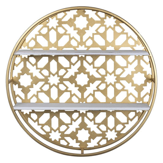 Stratton Home Decor Boho Round Laser-cut 2 Tier Wood and Metal Wall Shelf