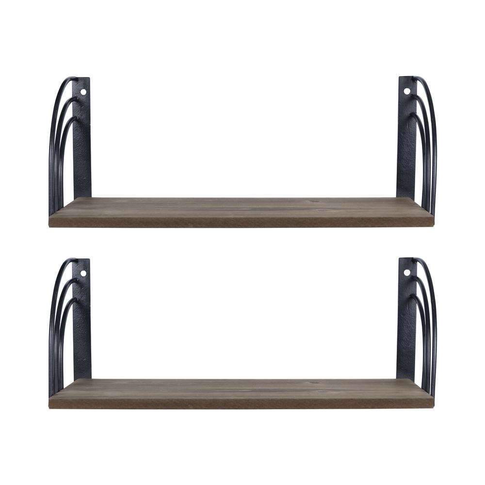 Stratton Home Decor Farmhouse Set of 2 Matte Black Arched Metal and Wood Wall Shelves