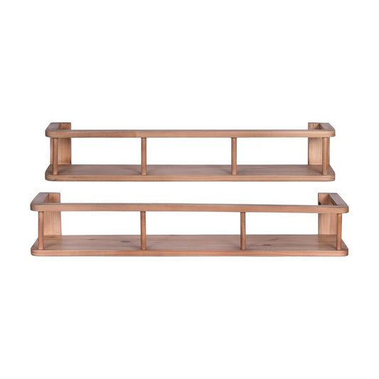 Set of 2 Wood Wall Shelf with Natural Wood Finish