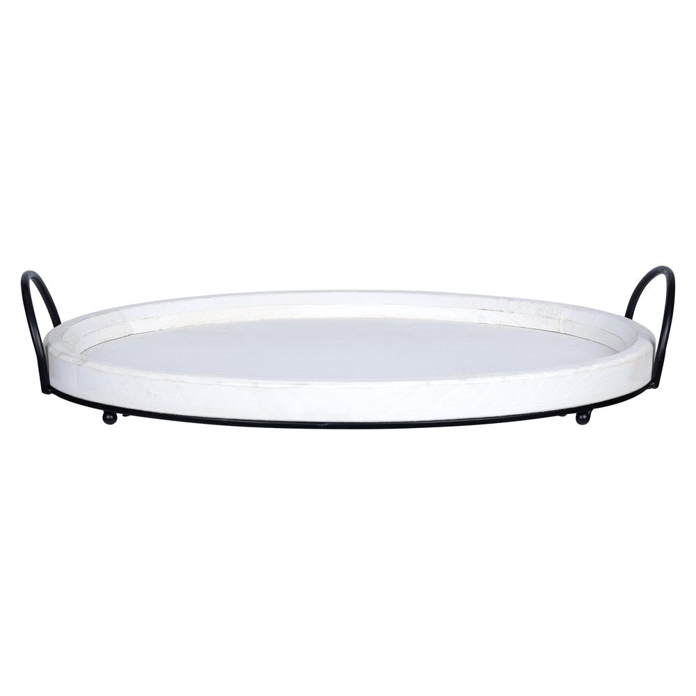 Stratton Home Decor Farmhouse Distressed White Oval Decorative Tabletop Tray