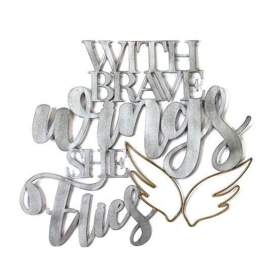 Stratton Home Decor "With Brave Wings She Flies" Metal Word Art