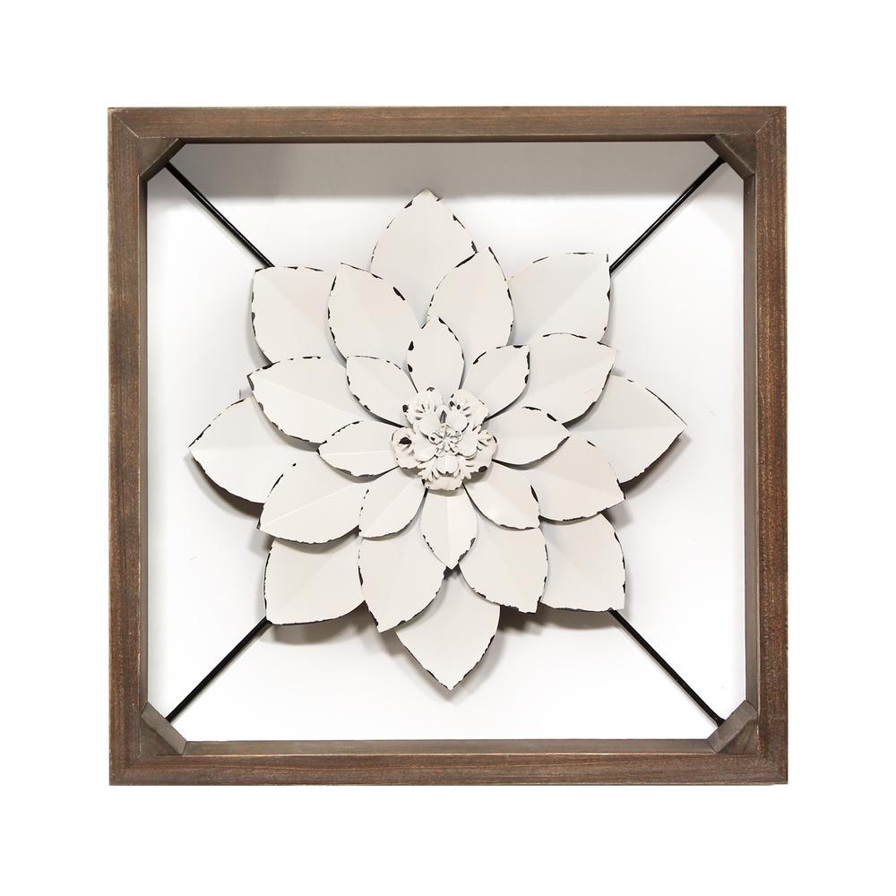 Stratton Home Decor White Framed Metal Flower