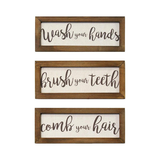 Stratton Home Decor Set of 3 Printed Linen Bathroom Rules Wall Art