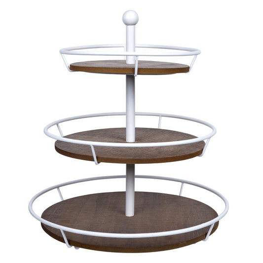 Stratton Home Decor Farmhouse 3 Tiered Round Metal and Wood Decorative Tabletop Tray Stand