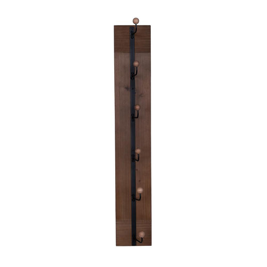 36" Vertical Mounted Wall Hook with Dark Brown Wood and Matte Black Finish