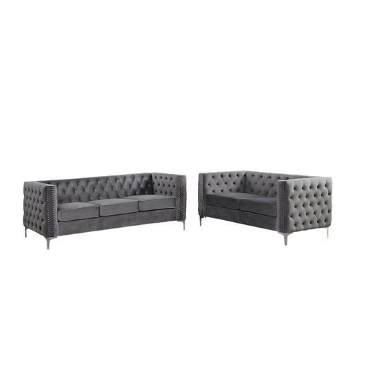 Best Master Furniture Aineias 2 Piece Fabric Sofa and Loveseat Set in Gray