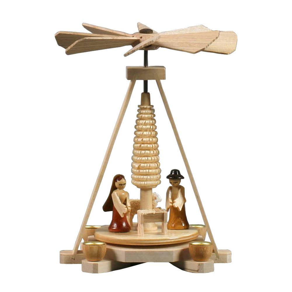 Dregeno Mini Pyramid - Natural Wood Nativity - 6"H x 4.25"W x 3.25"D