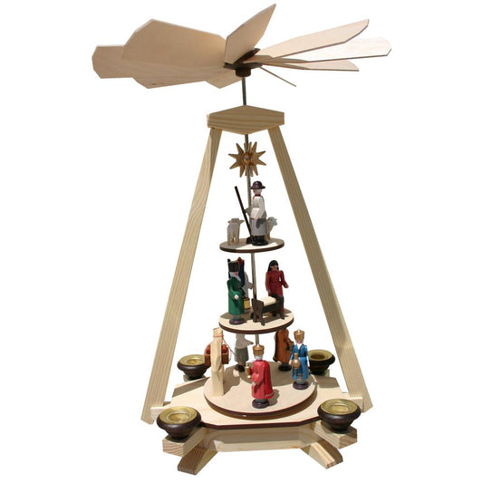 Dregno Pyramid with nativity scene, Wisemen, and shepherd on 3 different levels - 13.5"H x 8.5"W x 9"D