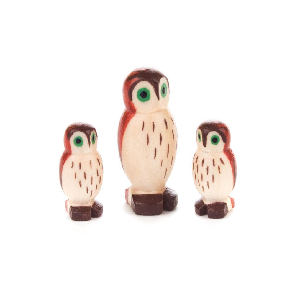 Dregeno Figures - Owl Family - Set of 3 - 1.5"H x .75"W x .75"D