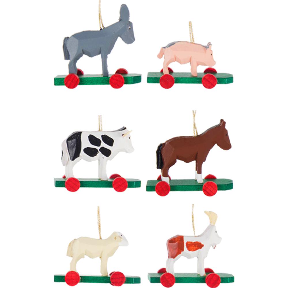 199-141-1 - Dregeno Easter Ornaments - Farm Animal Set 6 - .75-1.25"H x 1.5"D x .5"w