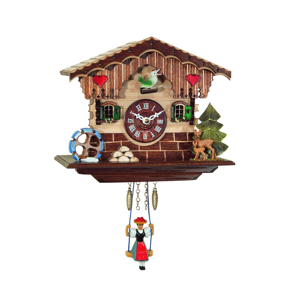 0189SQ - Engstler Battery-operated Clock - Mini Size with Music/Chimes - 6.5"H x 7"W x 4.5"D