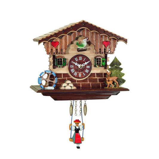 0189SQ - Engstler Battery-operated Clock - Mini Size with Music/Chimes - 6.5"H x 7"W x 4.5"D