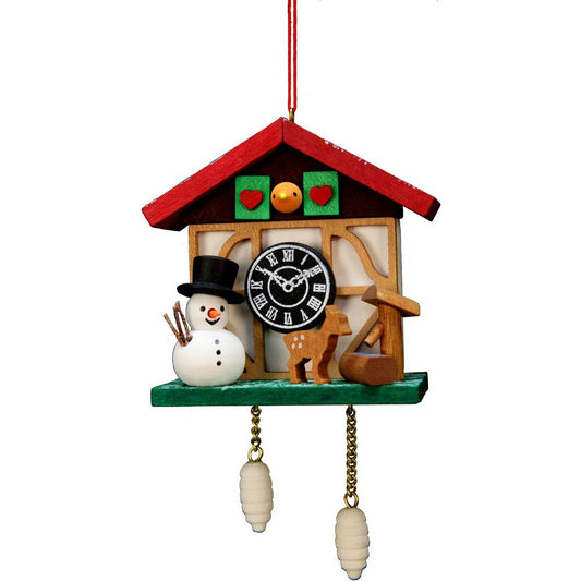 Christian Ulbricht Ornament - Cuckoo Clock Snowman - 4.5"H x 2.5"W x 1.5"D