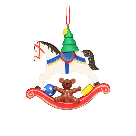 Christian Ulbricht Ornament - Rocking Horse with Toys - 3"H x 2.75"W x .25"D