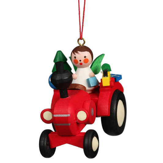 Christian Ulbircht Ornament - Tractor With Angel - 2.5"H x 2"W x 1"D