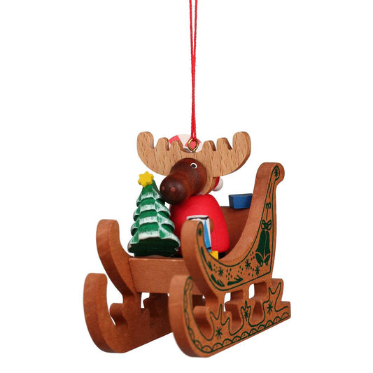 Christian Ulbricht Ornament - Moose in Sled - 2.5"H x 1.5"W x 3"D