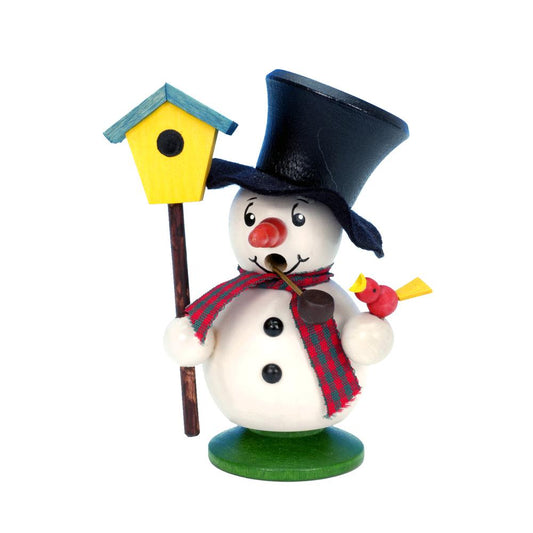 Christian Ulbricht Incense Burner - Snowman with Bird and Birdhouse - 4"H x 3.5"W x 2.5"D