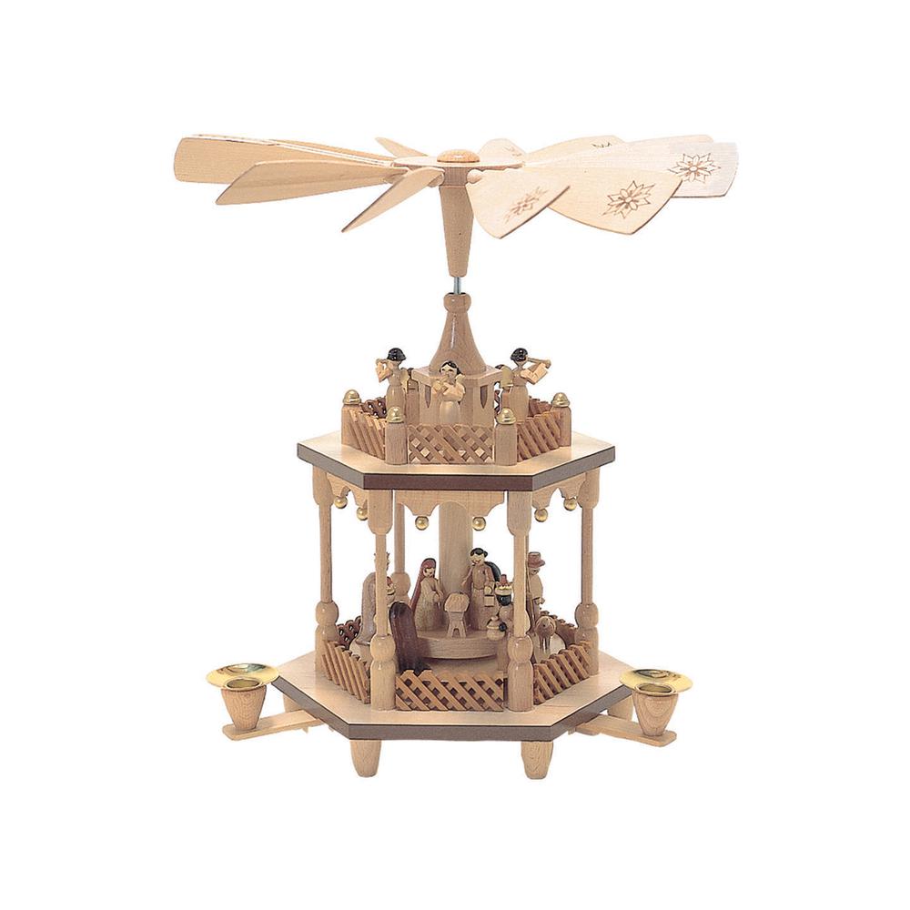 1371 - Richard Glaesser Pyramid - 2 tiers Nativity Scene and Angel Musicians - 12.5"H x 12.5"W x 12.5"