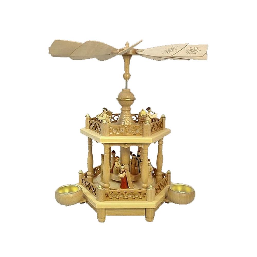 16701 - Richard Glaesser Pyramid - 2 tiers Nativity Scene and Angel Musicians - 13.5"H x 12.5"W x 12.5"