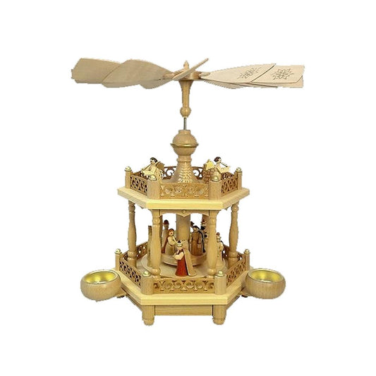 16701 - Richard Glaesser Pyramid - 2 tiers Nativity Scene and Angel Musicians - 13.5"H x 12.5"W x 12.5"