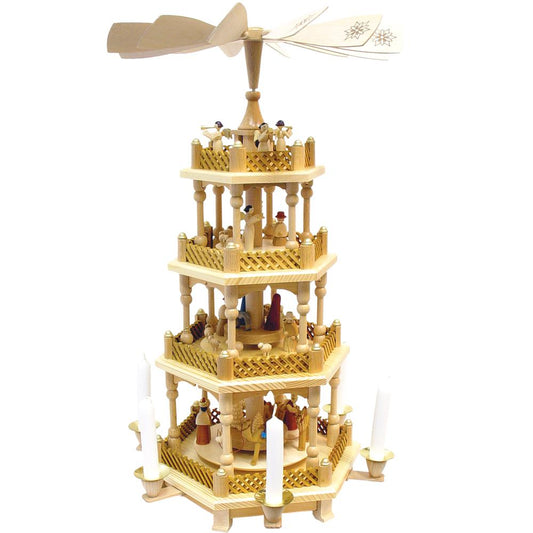 16722 - Richard Glaesser Pyramid - 4 tiers - Nativity Scene. Wise Men, Shepherds and Angels - 21"H x 12.5"W x 12.5"D