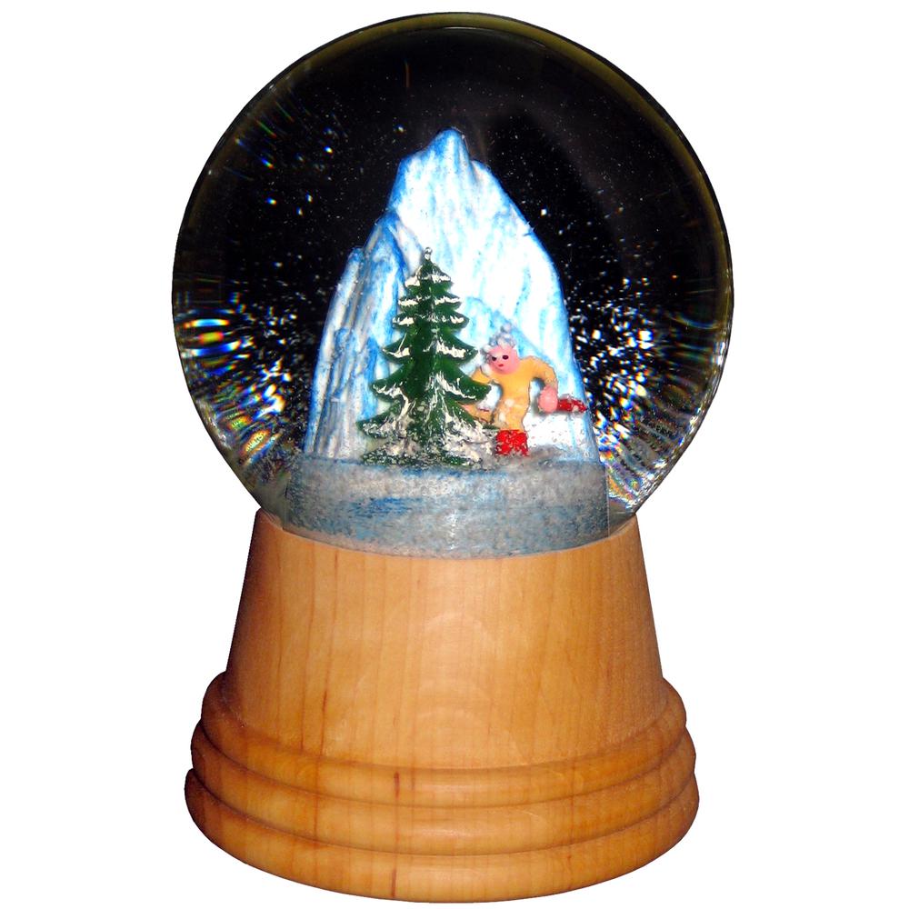 2407 - Perzy Snowglobe - Medium Skier with wooden base - 5"H x 3"W x 3"D