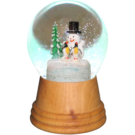 2423 - Perzy Snowglobe - Medium Snowman with Penguin with wooden base - 5"H x 3.5"W x 3.5"D