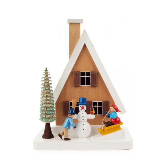 Richard Glaesser Incense Burner - Smokehouse With Snowman - 7"H x 5.5"W x 3.75"D