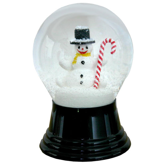 Perzy Snowglobe, Medium Snowman with Canycane - 5"H x 3"W x 3"D