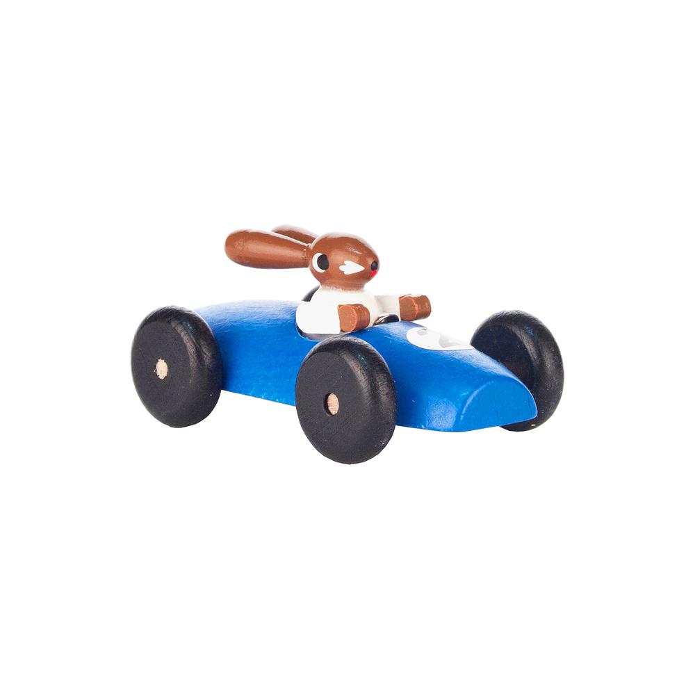 224-210-3 - Dregeno Easter Figure - Blue Rabbit Car - 3"H x 1.5"W x 1.25"D