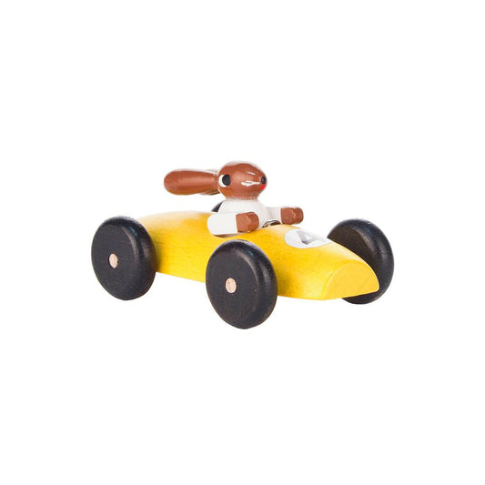 224-210-4 - Dregeno Easter Figure - Yellow Rabbit Car - 3"H x 1.5"W x 1.25"D