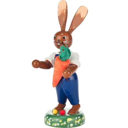 Dregeno Easter Figure - Rabbit with Carrot - 4.25"H x 2"W x 1.5"D