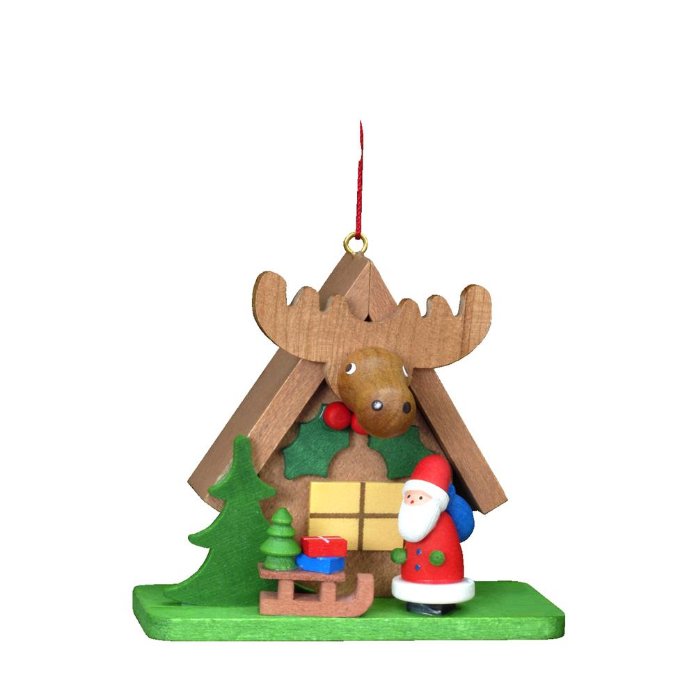 Christian Ulbricht Ornament - Santa with "Elk" house - 2.5"H x 2.75"W x 1.5"D