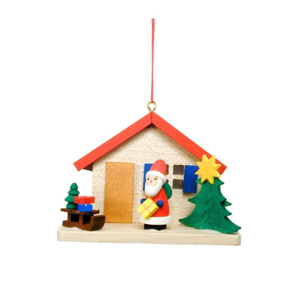 Christian Ulbricht Ornament - Cottage with Santa - 2.25"H x 2.75"W x 1.25"