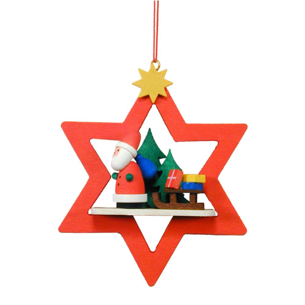 Christian Ulbricht Ornament - Santa with Sled in Red Star - 3"H x 3"W x 1"D