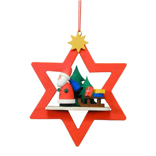 Christian Ulbricht Ornament - Santa with Sled in Red Star - 3"H x 3"W x 1"D