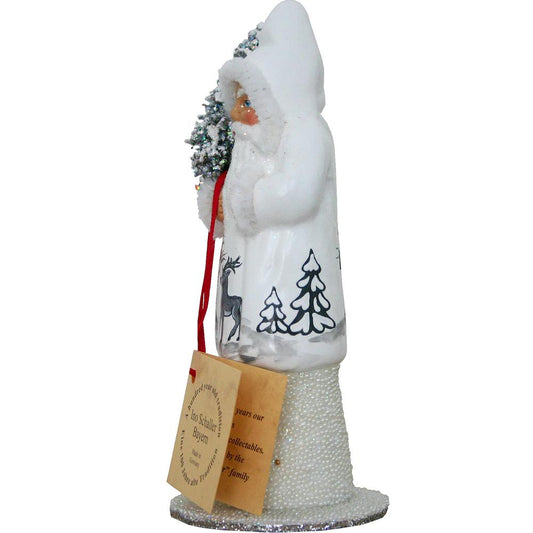 15151S - Schaller Paper Mache Candy Container -White with Reindeer Scene - 6"H x 2.5"W x 2.5"D