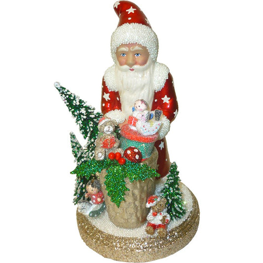 1750 - Schaller Paper Mache Candy Container - Santa Red with Gifts - 8.25"H x 4.75"W x 4.75"D