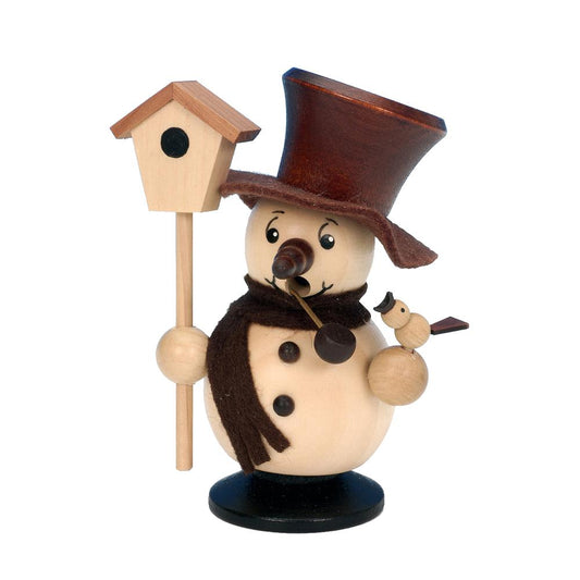 Christian Ulbricht Incense Burner - Snowman with Birdhouse (Natural) - 4"H x 3.25"W x 2.5"D