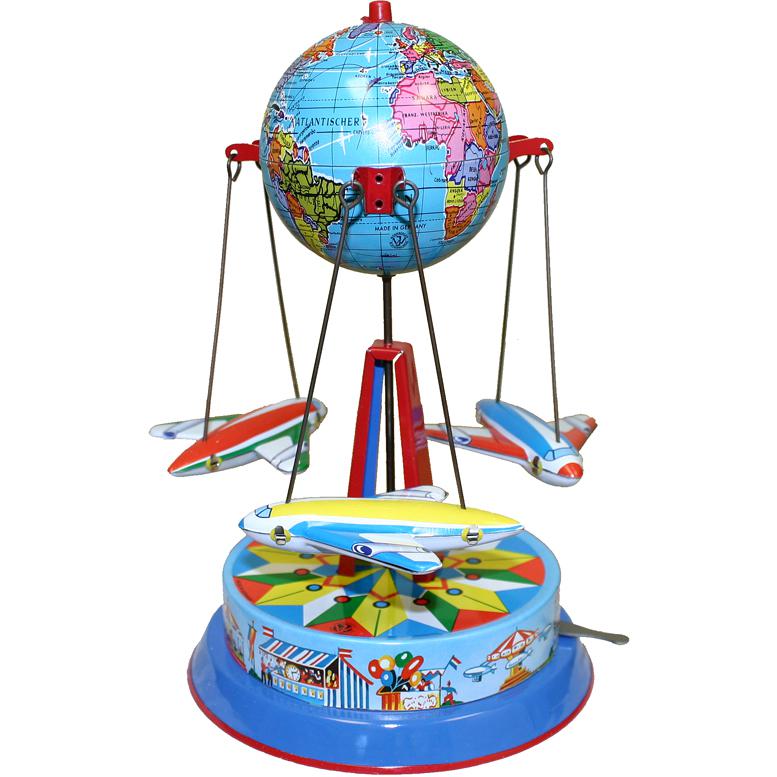 Collectible Tin Toy - Carousel with Planes - 8"H x 6"W x 6"D