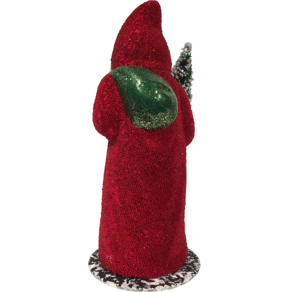 Schaller Paper Mache Candy Container - Santa Red Beaded Coat - 7"H x 2.75"W x 2.75"D