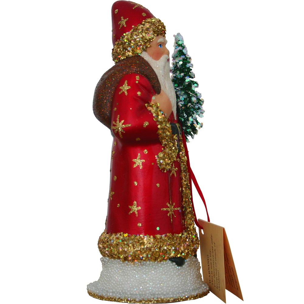 14169 - Schaller Paper Mache Candy Container - Santa shiny Red - 6.25"H x 2.5"W x 2.5"D