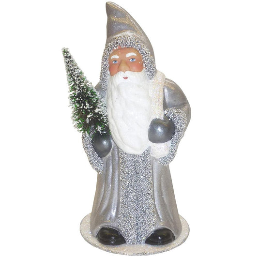 19255 - Schaller Paper Mache Candy Container - Santa with Silver Beaded Coat - 9.5"H x 5.75"W x 5.75"D