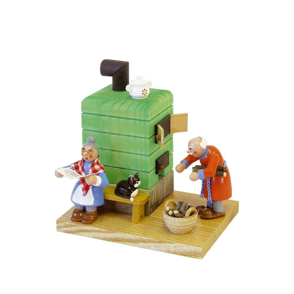 26052 - Richard Glaesser Incense Burner - Smoke Stove With Grandparents - 4.5"H x 4.375"W x 3.75"D